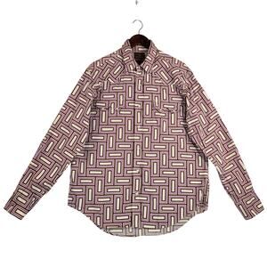 Lucky Brand Men’s Western Pearl Snap Shirt SZ LG Purple Design Cream Background